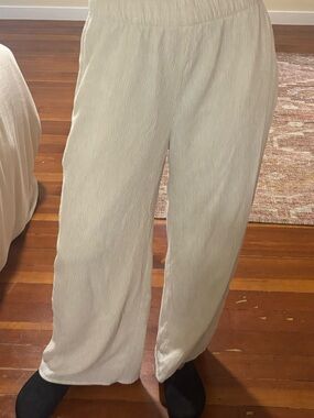 Light Cream Wide-Leg Textured Pants from Abercrombie